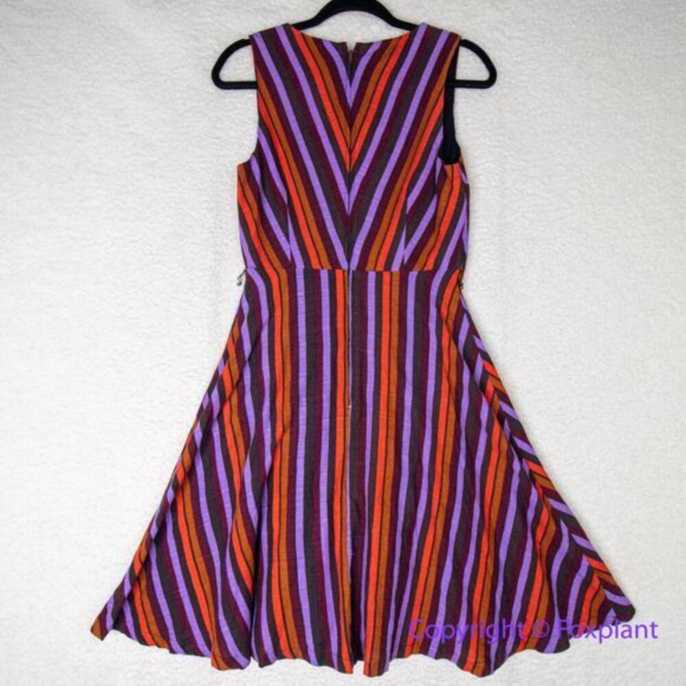 Modcloth Linen Blend Retro Striped Midi Dress Sleeveless Purple Orang, size S - Picture 10 of 15